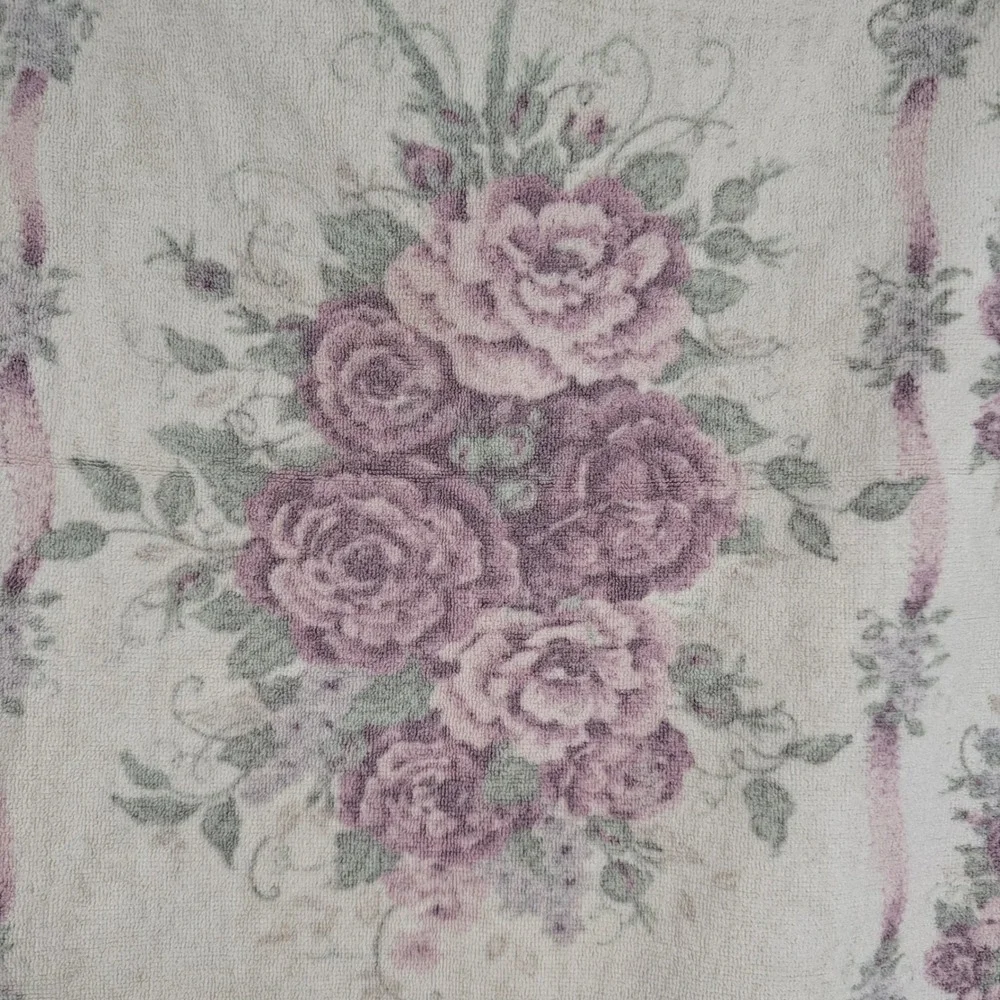 Vintage Glynda‎ Turley Purple Rose Floral Cotton Bath Towel 47x26 Made in USA